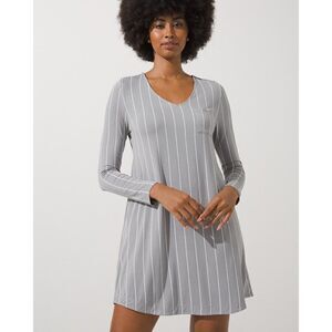 Soma Cool Nights Long Sleeve V-Neck Striped Pajama Sleepshirt Small Castle Grey